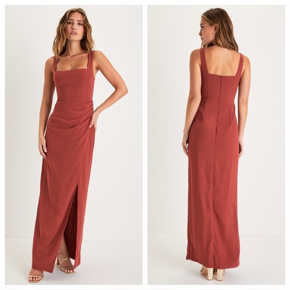 Lulus Dresses & Skirts - Lulus Glamorous Disposition Rust Ruched Maxi Dress